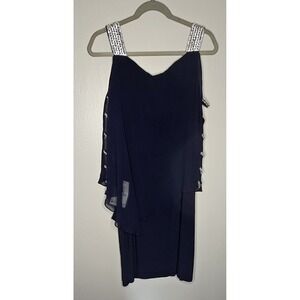 Embellished Strap Navy Evening Dress